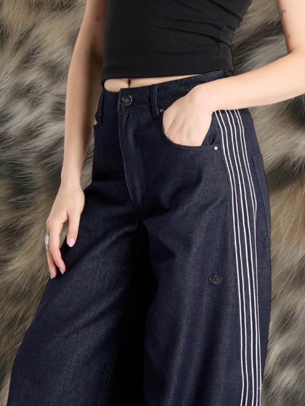 adidas Dark Blue Denim Jeans with Silver Trefoil Button